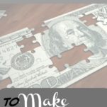 A picture of a $100.00 bill made into a puzzle with a few pieces missing.