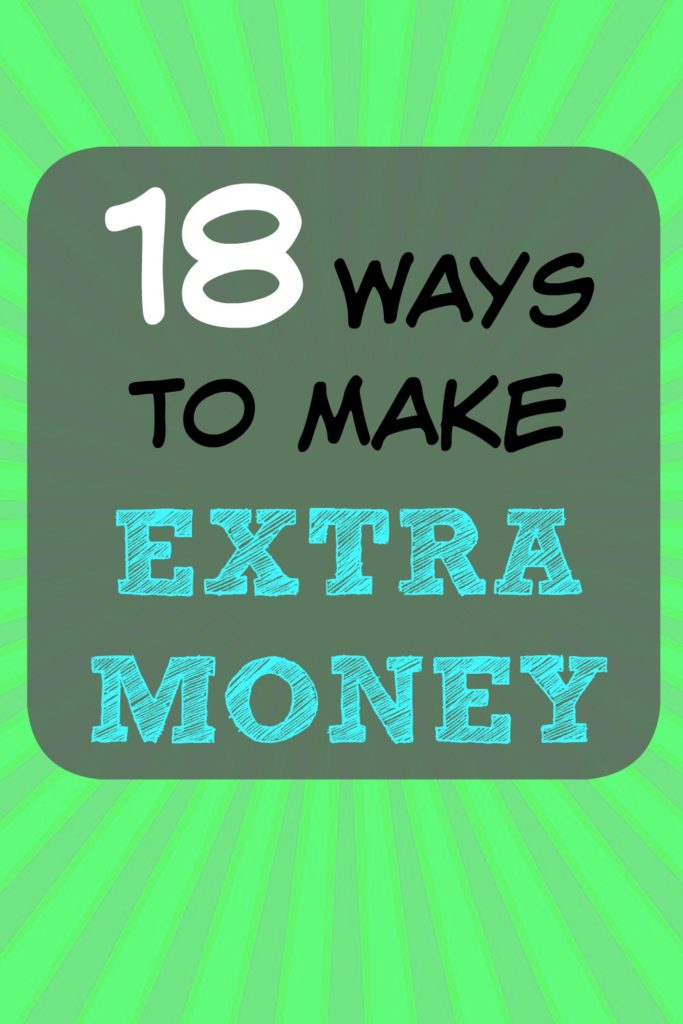 Green striped background with text overlay "18 Ways to Make Extra Money"