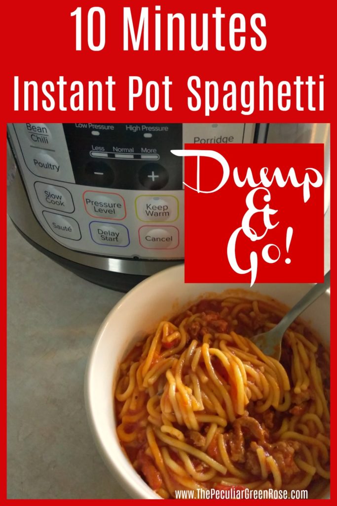 Picture of a Instant Pot with a white bowl filled with spaghetti sitting next to it on a kitchen counter top.