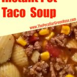 delicious taco soup with ground turkey, noodles, corn, and tomatoes