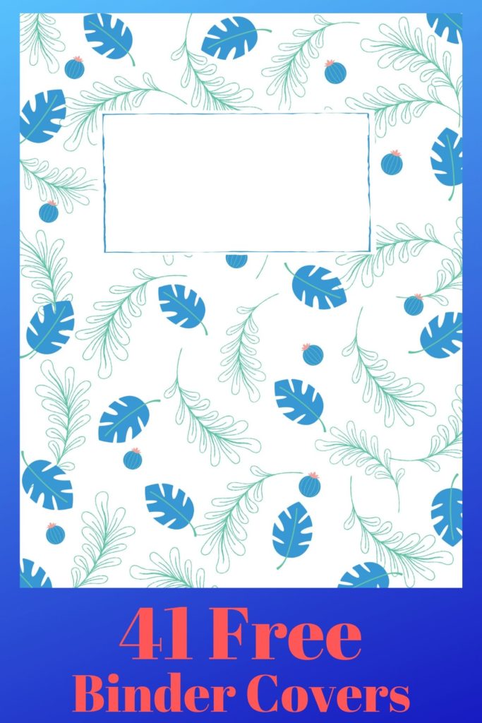 A binder cover with leafs and succulents in blue and green.