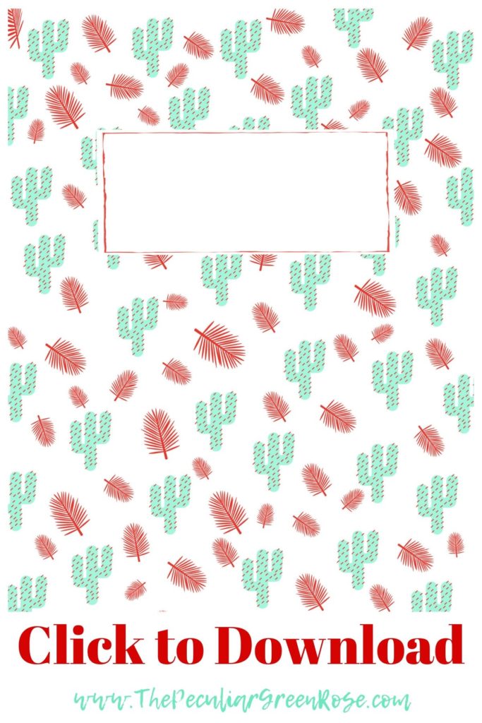 A red and green cactus binder cover.