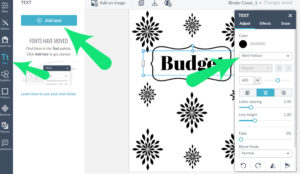 Screenshot of PicMonkey showing how to add text to a binder cover in PicMonkey.