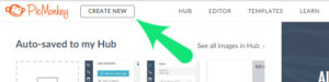 A screenshot of PicMonkey with an arrow showing where to select "Create New".