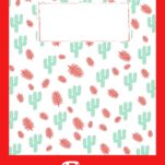 A binder cover with green cactus and red pine cones.