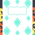 A white binder cover with green garniture design emblems on it.