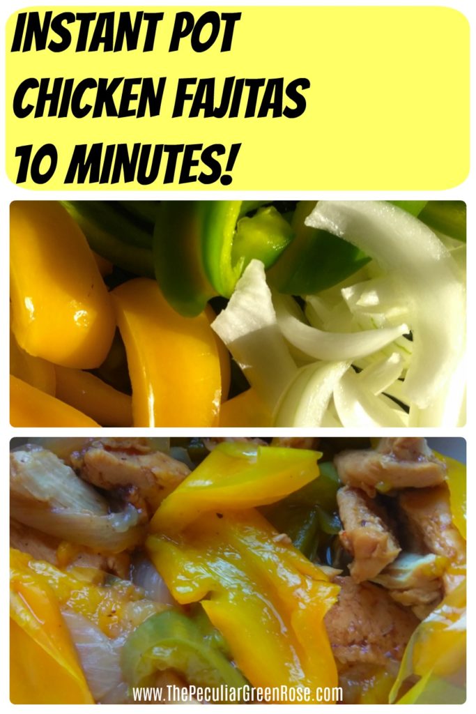 The top picture is of diced uncooke yellow and green bellpeppers with diced onions. The bottom picture is of the cooked chicken, bell peppers, and onions for the fajitas.