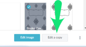 Screenshot of PicMonkey showing how to select the image you just made with arrows pointing to "Edit a Copy".