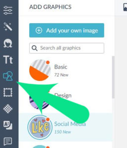 Screenshot of PicMonkey site showing where to select the option for graphics.