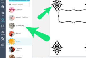 Screenshot of PicMonkey with arrows showing where to select the graphic.