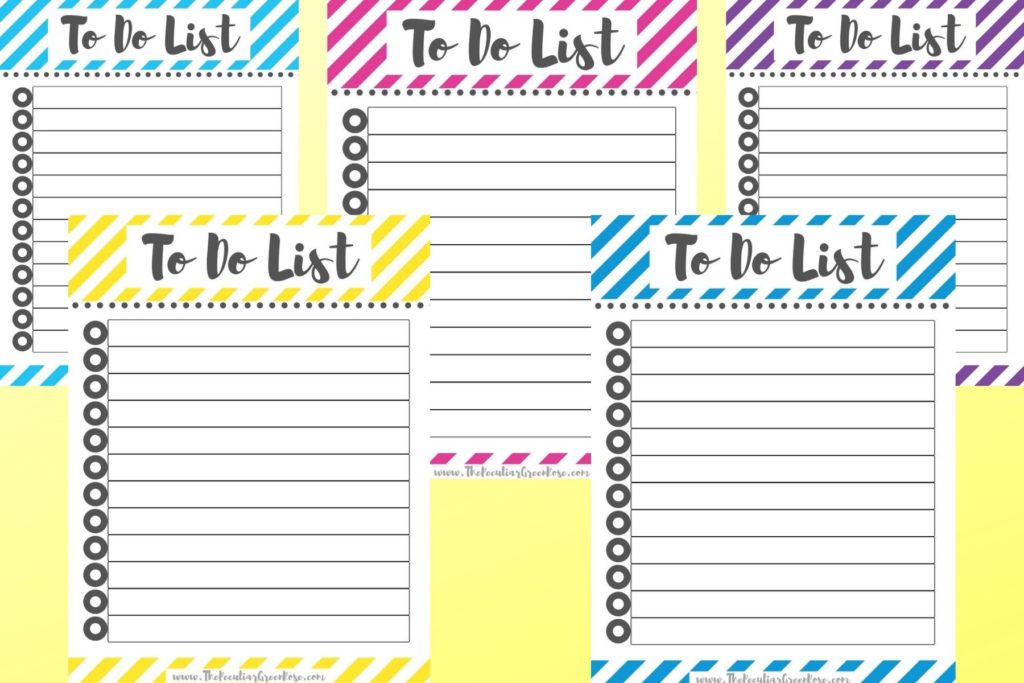 5 different designs of a to do list with one large list per page.
