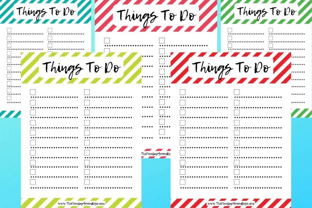 5 different designs of a to do list with two smaller columns per page.