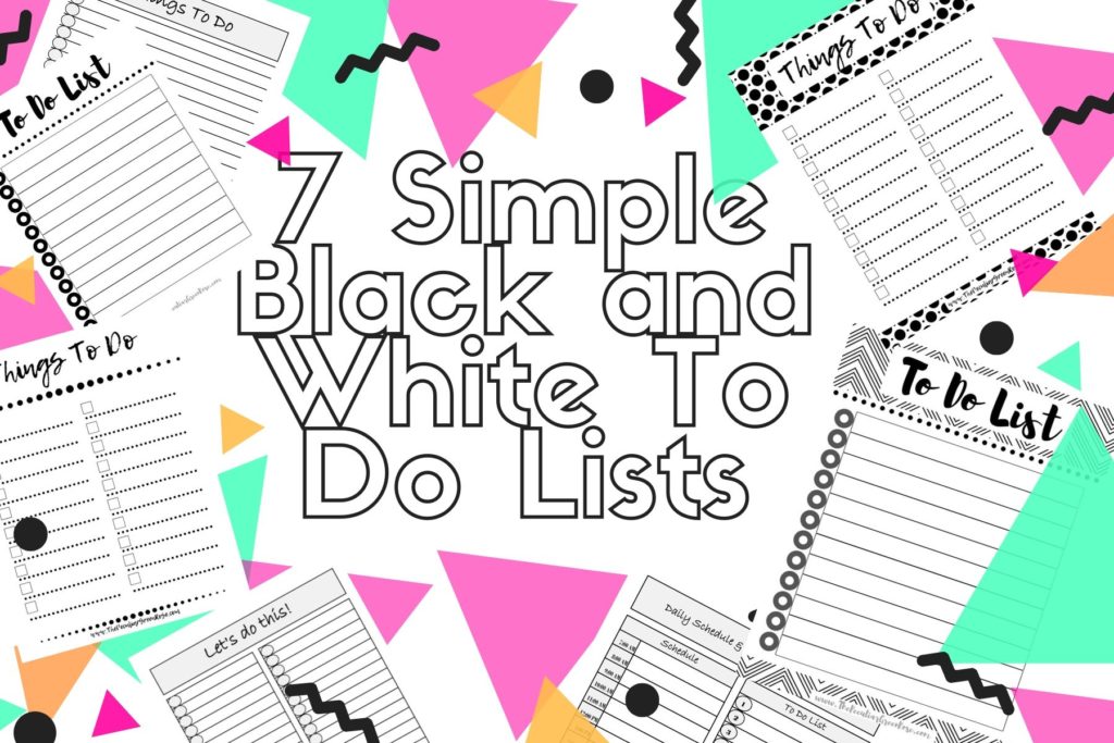 A picture of all 7 To Do Lists with green, pink, and black confetti sprinkled on them.