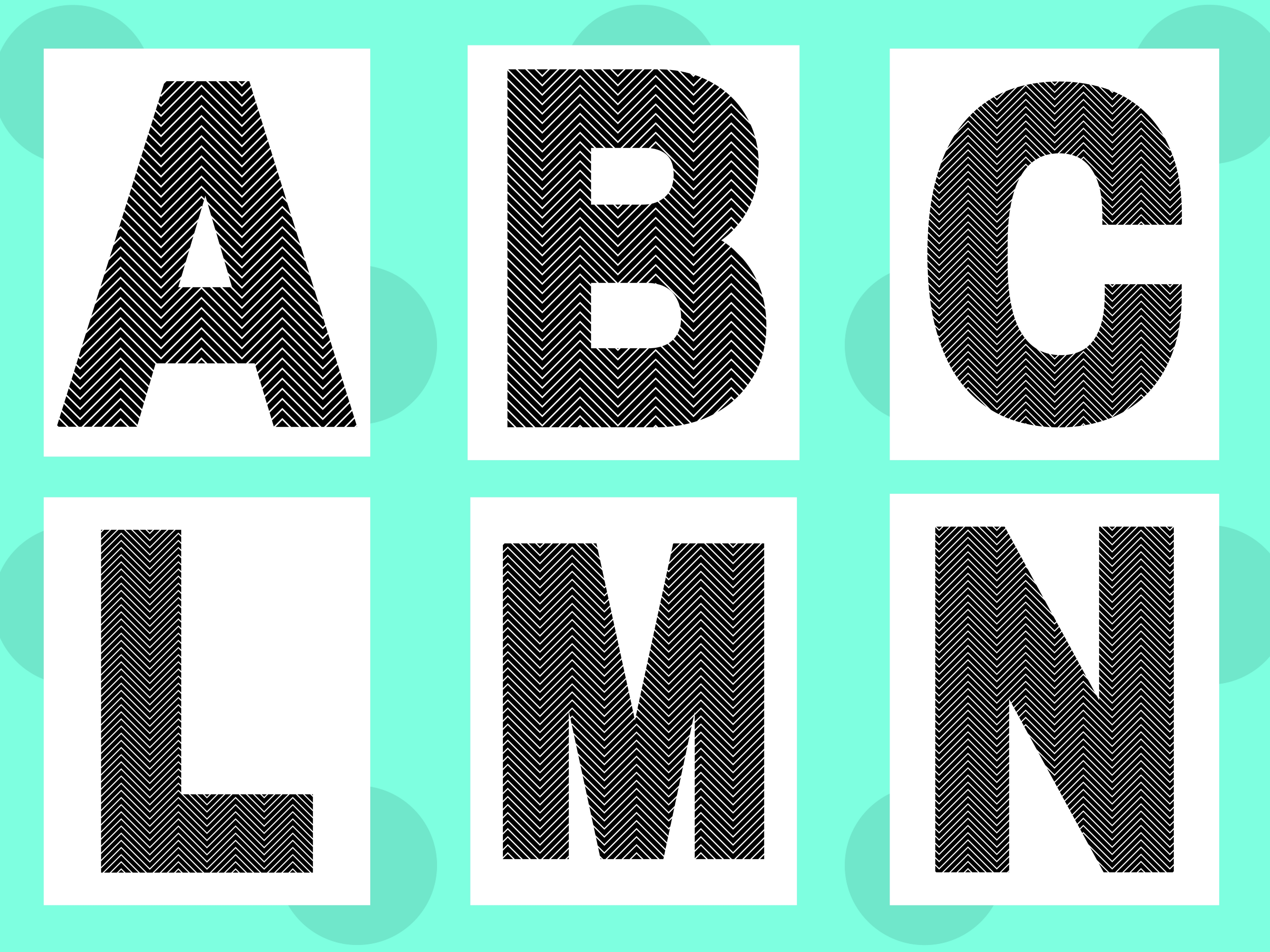 Letters A, B, C, D, L, M, and N in the black chevron design.