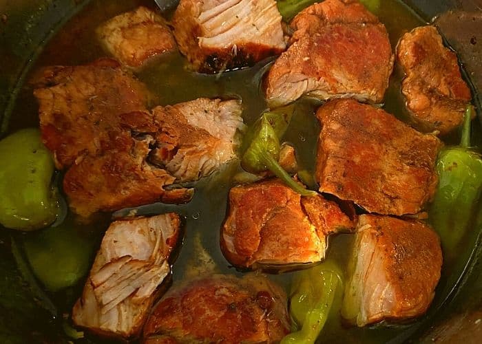 A Instant Pot filled with cooked Mississippi Pork Roast