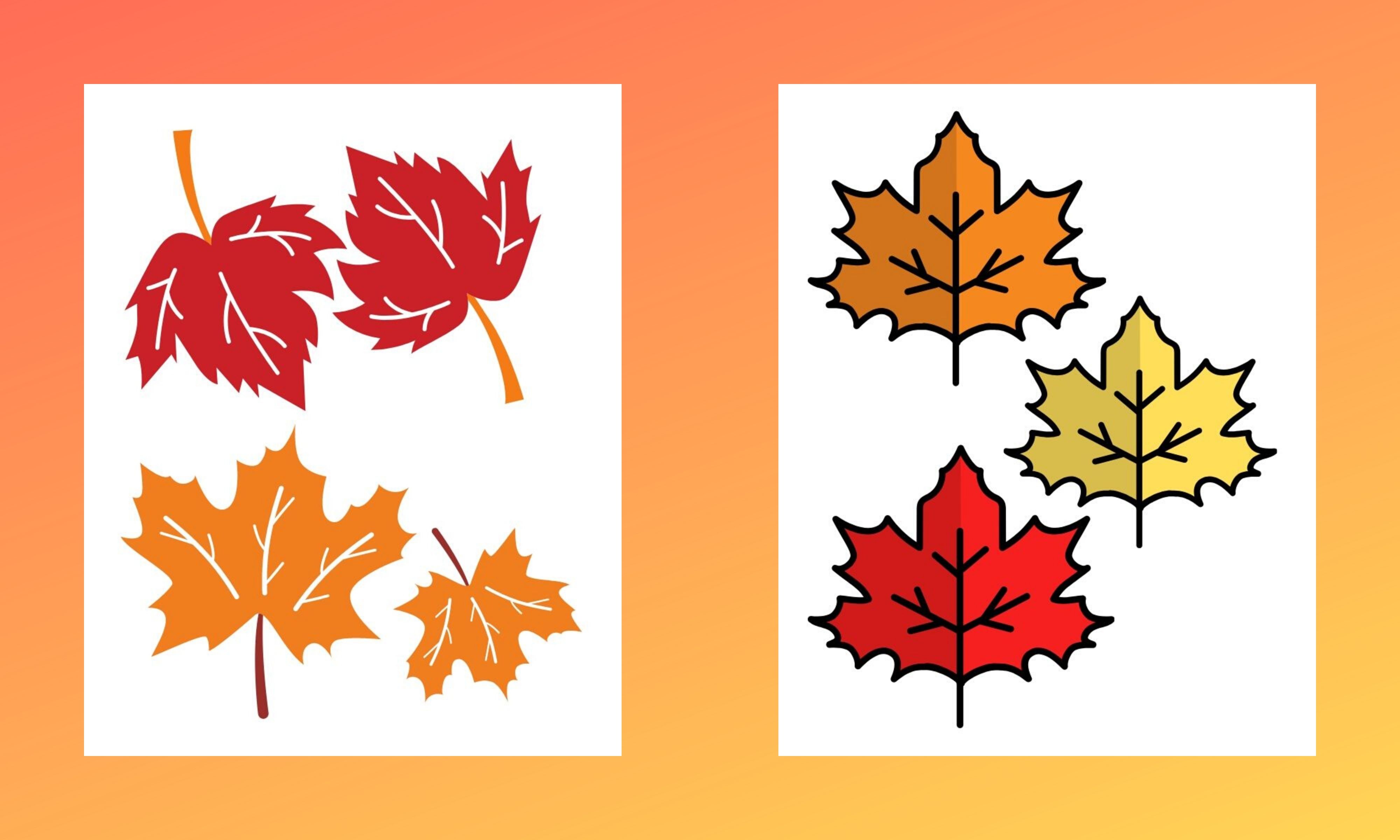 Red, orange, and yellow fall leaves that can be cut out to use for decorations or crafts.