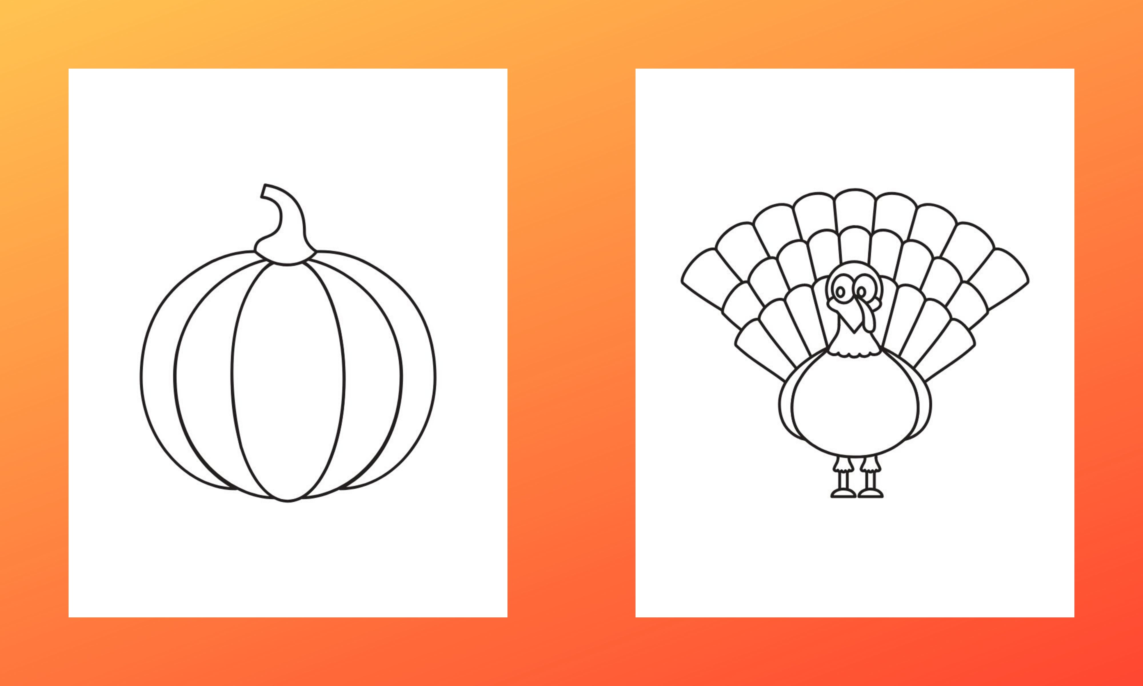 A pumpkin and turkey coloring page