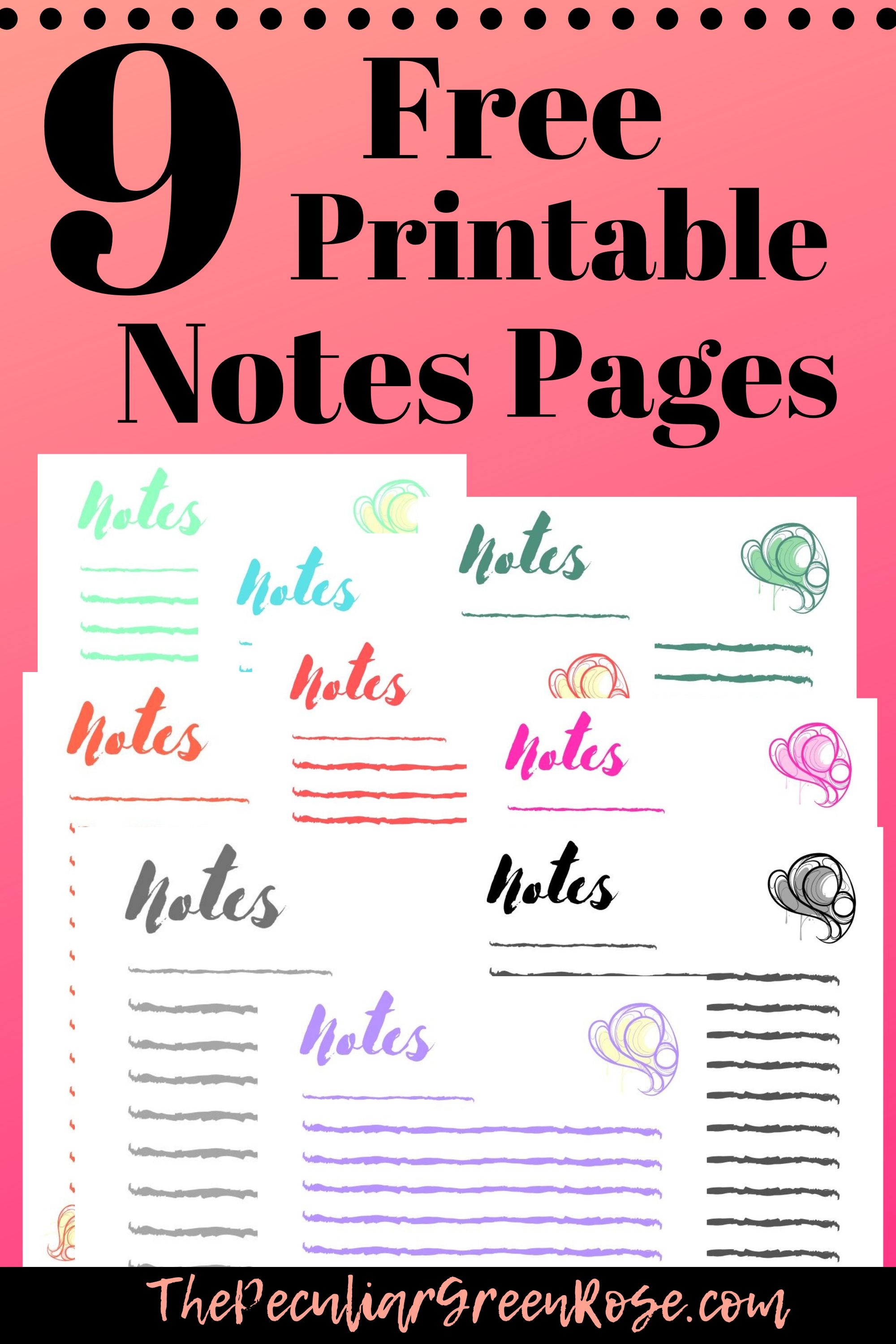 9 Free Printable Notes Page Templates - The Peculiar Green Rose