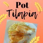 A white plate filled with angel hair noodles and topped with seasoned tilapia fillets.