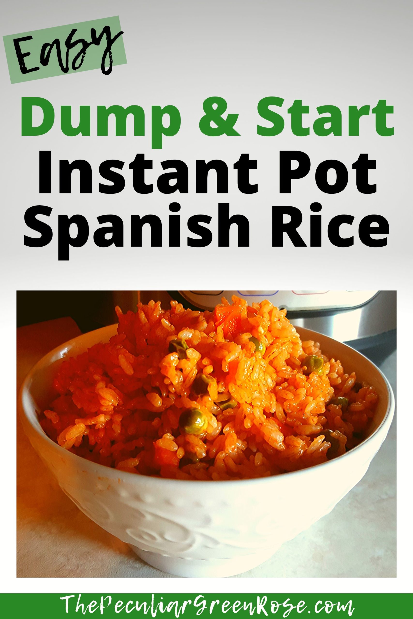 A white bowl filled with Instant Pot Mexican rice with peas and carrotts.