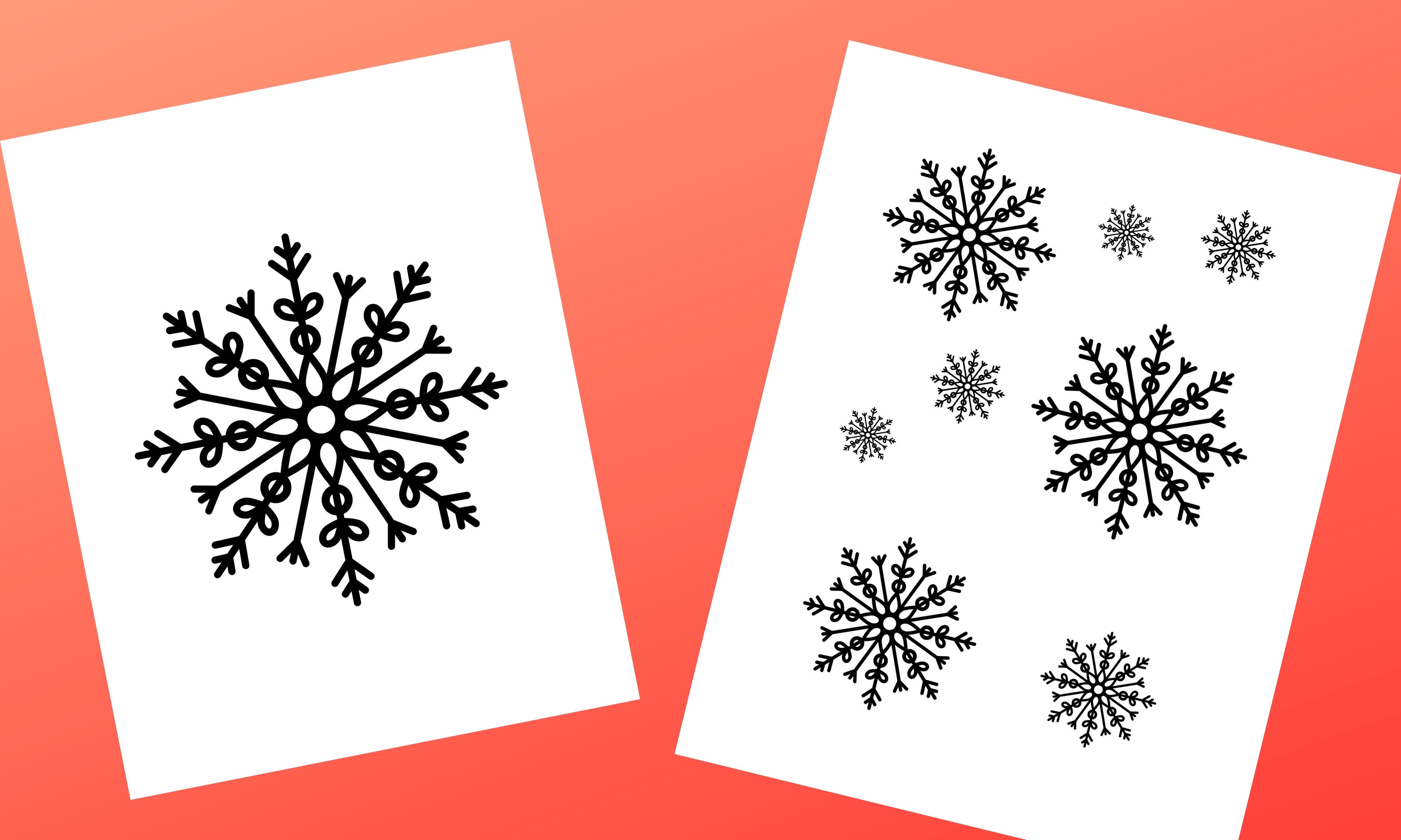 large and small, black and white, modern paper snowflakes