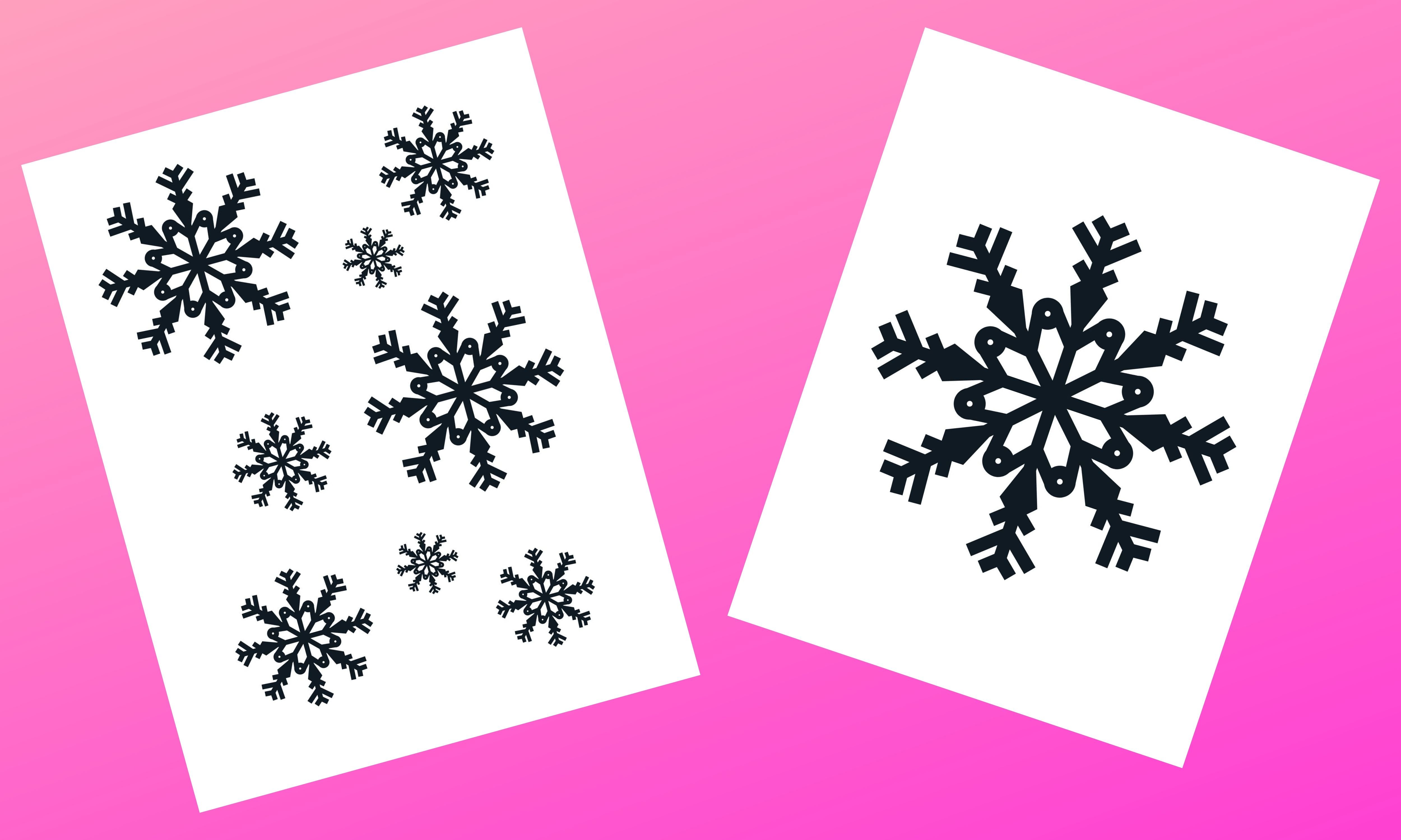 Black and white modern snowflakes, large and small