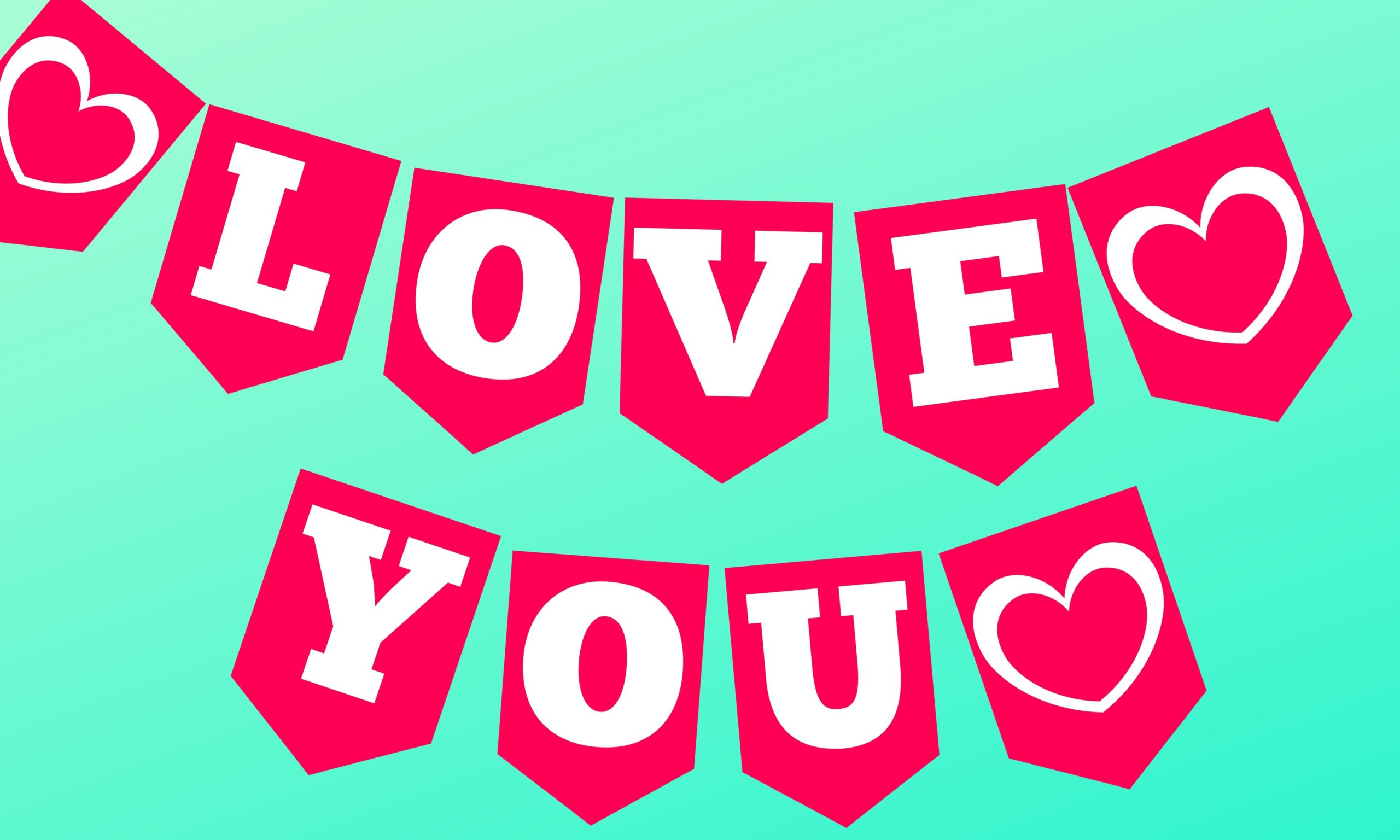 Hearts and Love You, Valentine Day Banner hanging up in pink and white
