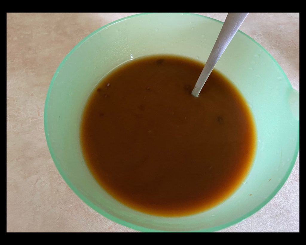 Brown gravy packet mixed with 2 cups of chicken broth