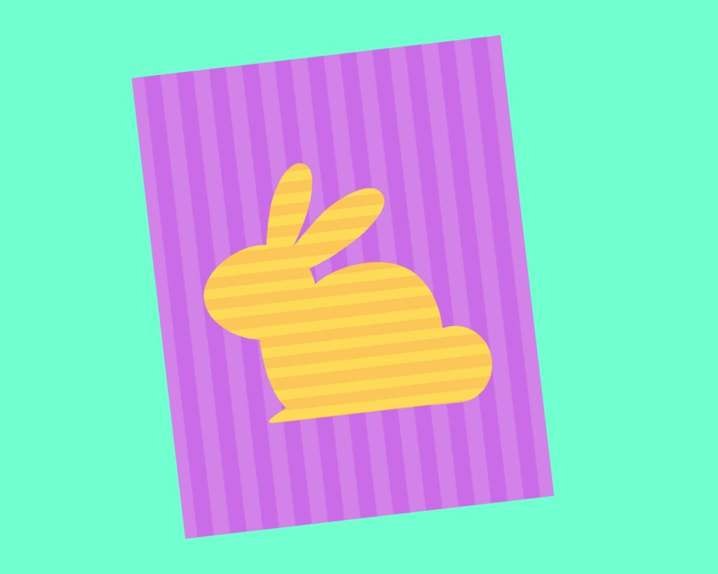 Yellow Stripe Bunny Silhouette on a purple stripe background.