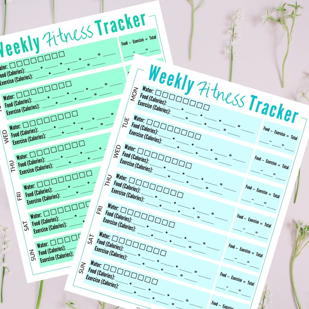 Green and Blue Free Printable Food and Fitness Tracker