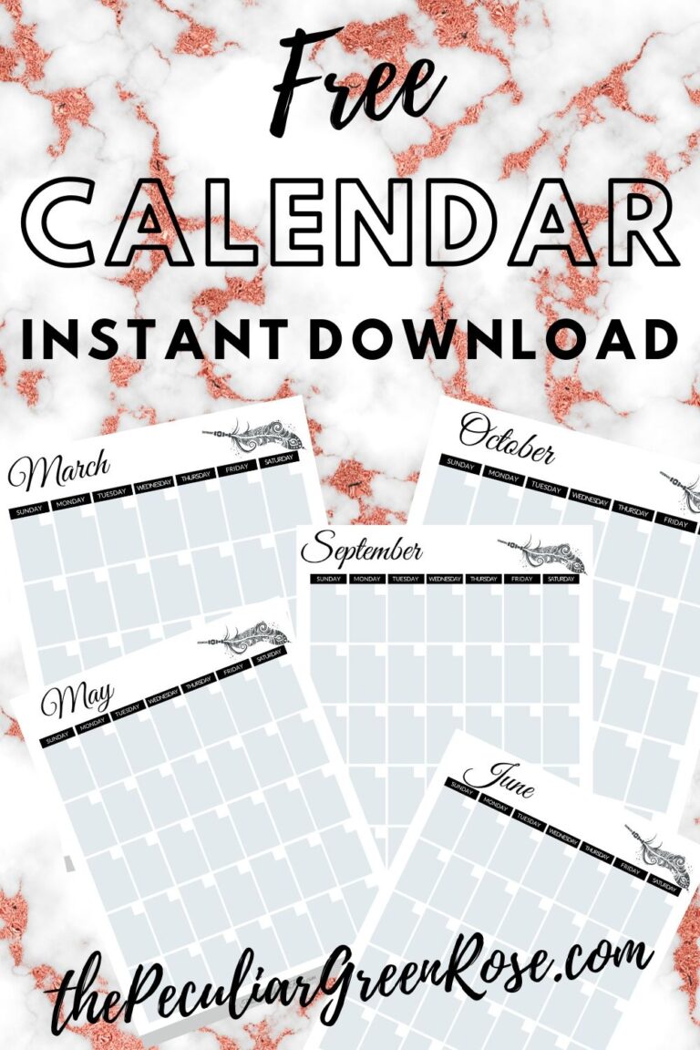 Free Cute Blank Calendar - The Peculiar Green Rose