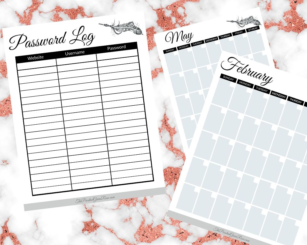 Free Cute Printable Password Log with Matching Blank Printable Calendar