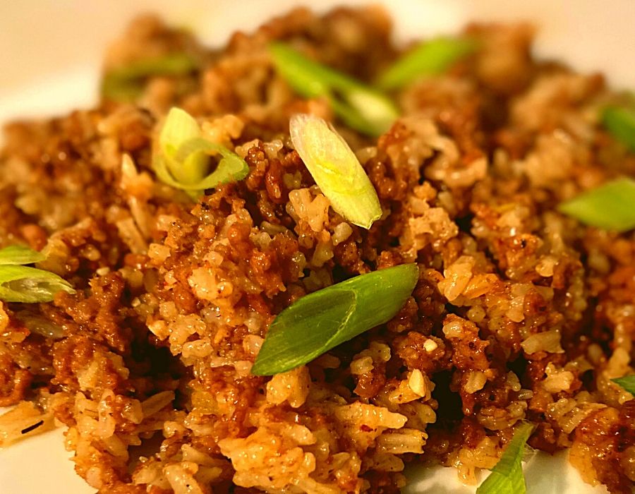 Instant Pot Dirty Rice with chopped Green Onions