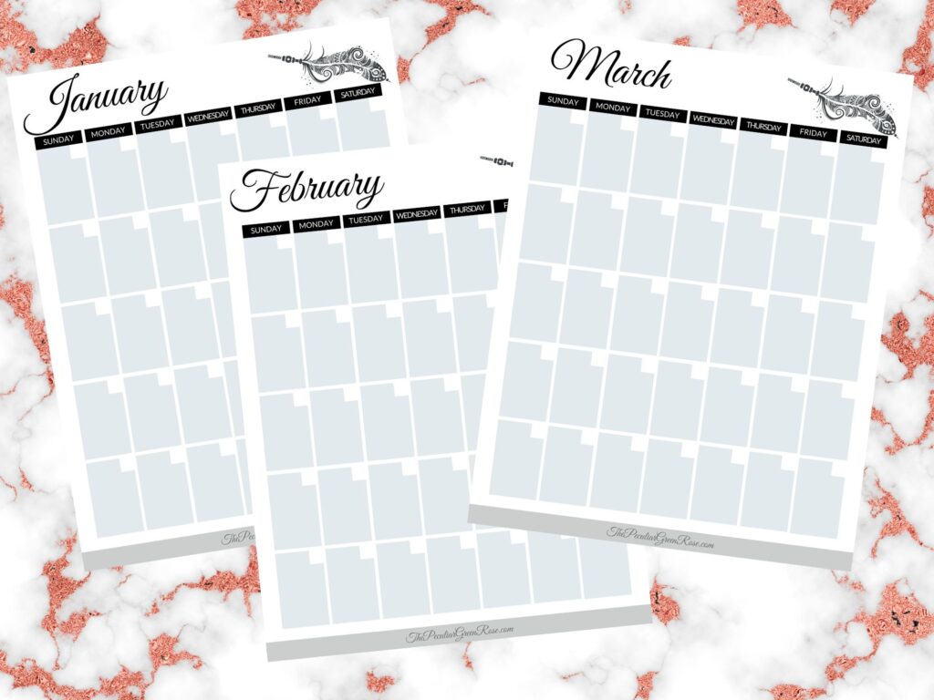 January, February, and March Free Cute Blank Calendar Pages