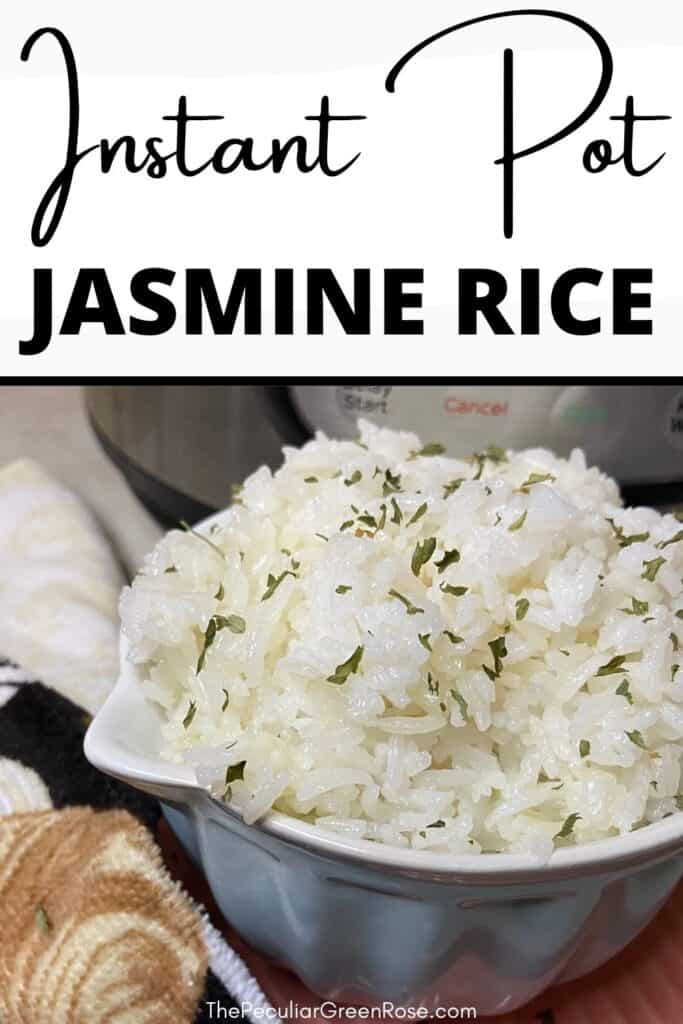 Instant Pot Jasmine Rice on a counter top in front of an Instant Pot