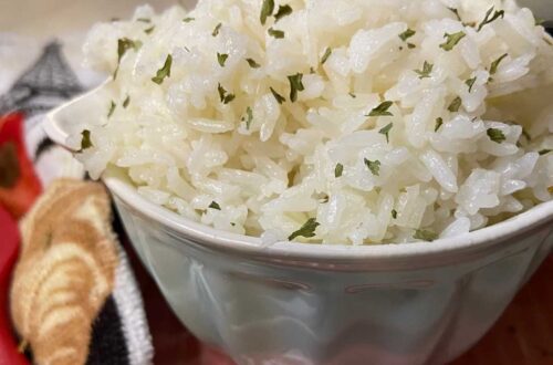 Instant Pot Jasmine Rice in a bowl on a kitchen counter