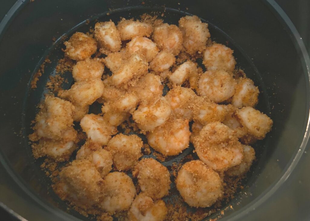 An Instant Pot filled with air fried shrimp