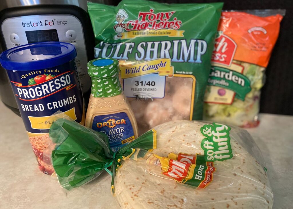 Instant Pot Shrimp Taco Ingredients on a kitchen counter