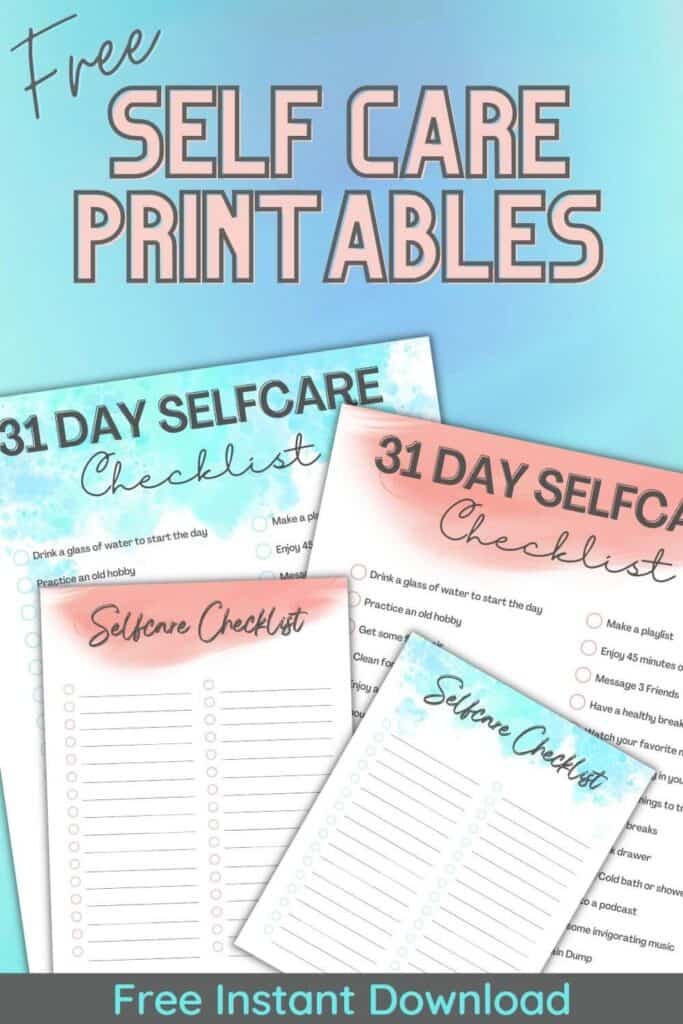 4 Self Care Printable PDF pages.