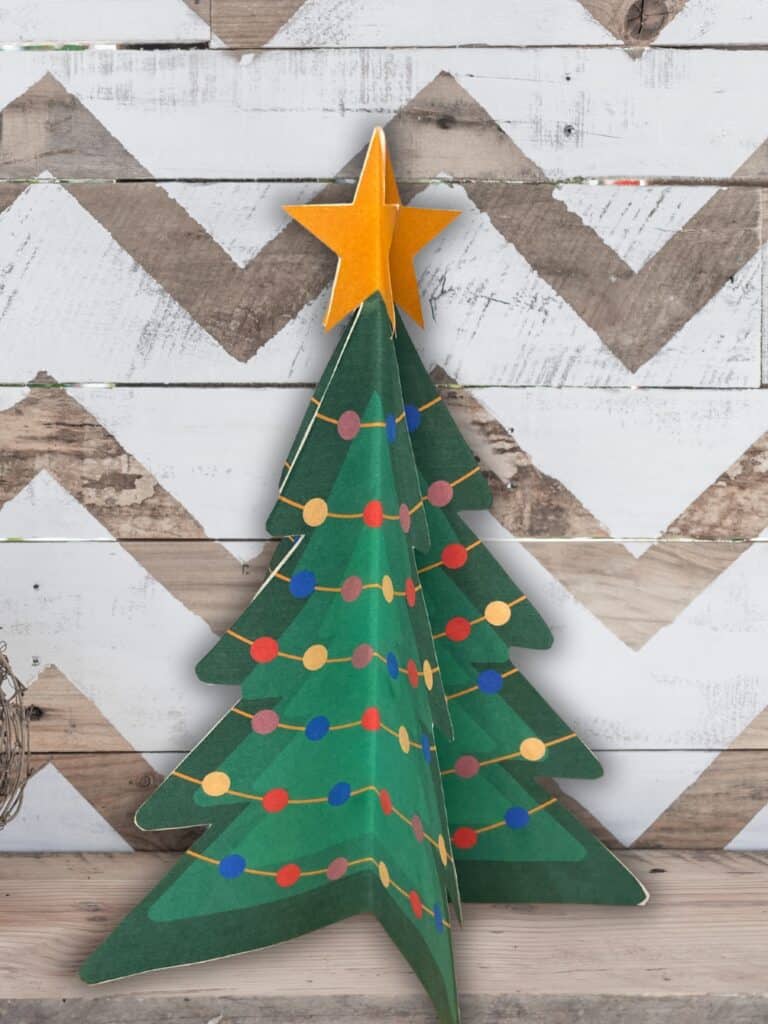 Free Printable 3D Christmas Tree Template on a mantle