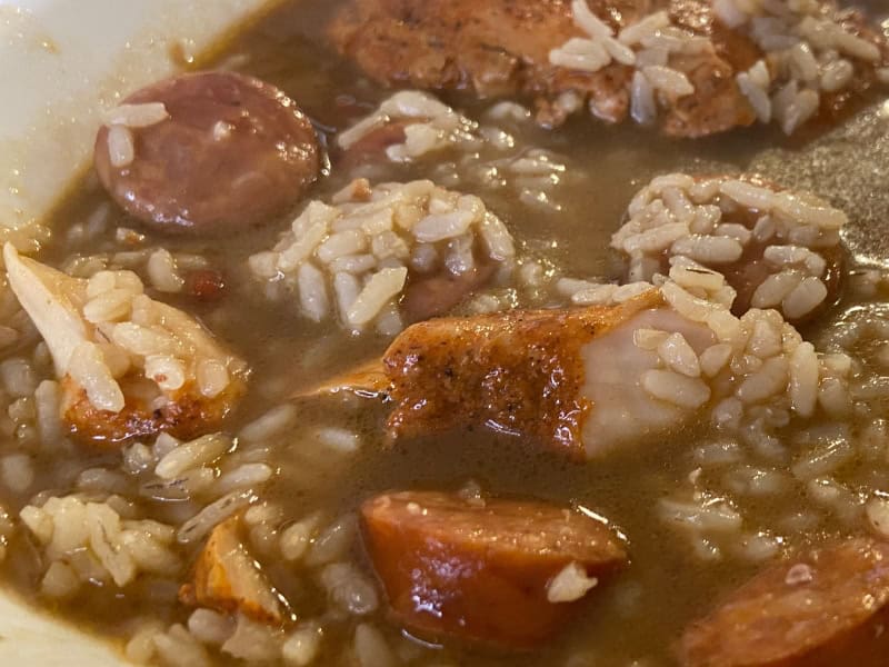 Bowl Filled with Chicken and Sausage Gumbo