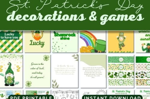 Free St. Patick's Day Printables printed out and sitting on a desk top