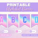 Pastel rainbow color printable alphabet banner on a desktop