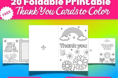 Featured image of 20 Foldable Printable Thank You Cards to Color. With a cute designs and colors.