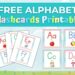 Free printable alphabet flashcards for kids featuring colorful letters A to Z with cute illustrations like apple, ball, cat, and flower. Perfect for early learning and preschool activities.